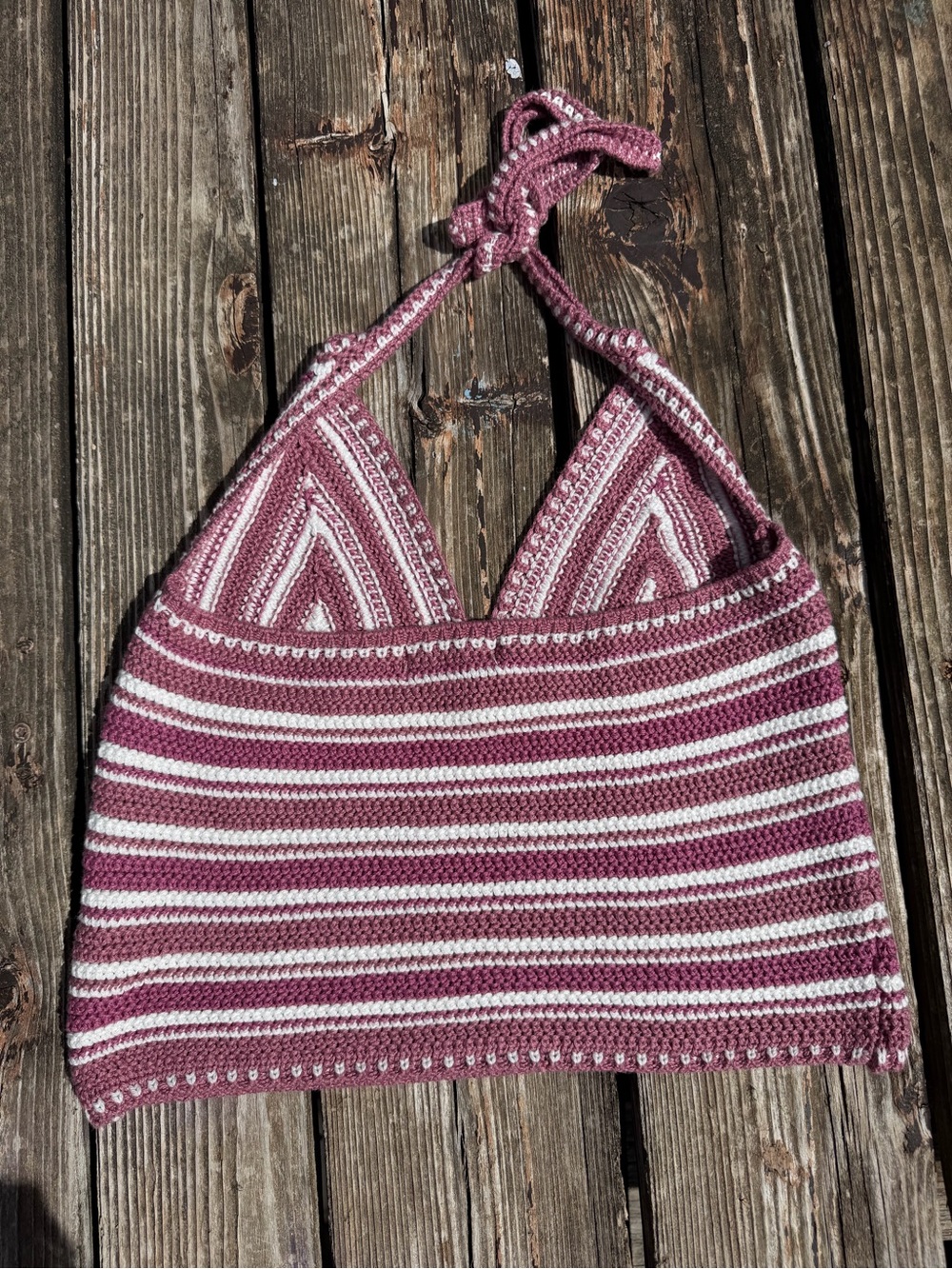Boho Crochet Halter Knit Tank Top – Purple & White Striped - Picture 3 of 3